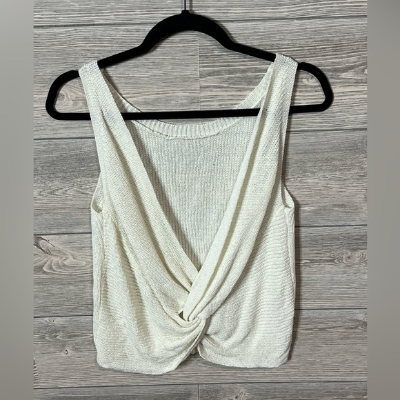 Cream round neck ribbed tank top with deep V back with twist detail, Size Medium - Picture 4 of 8